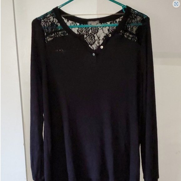 Falls Creek Sweaters - Falls Creek Women's Sweater Soft Loose Fit Henley Style Lace Detail Size L